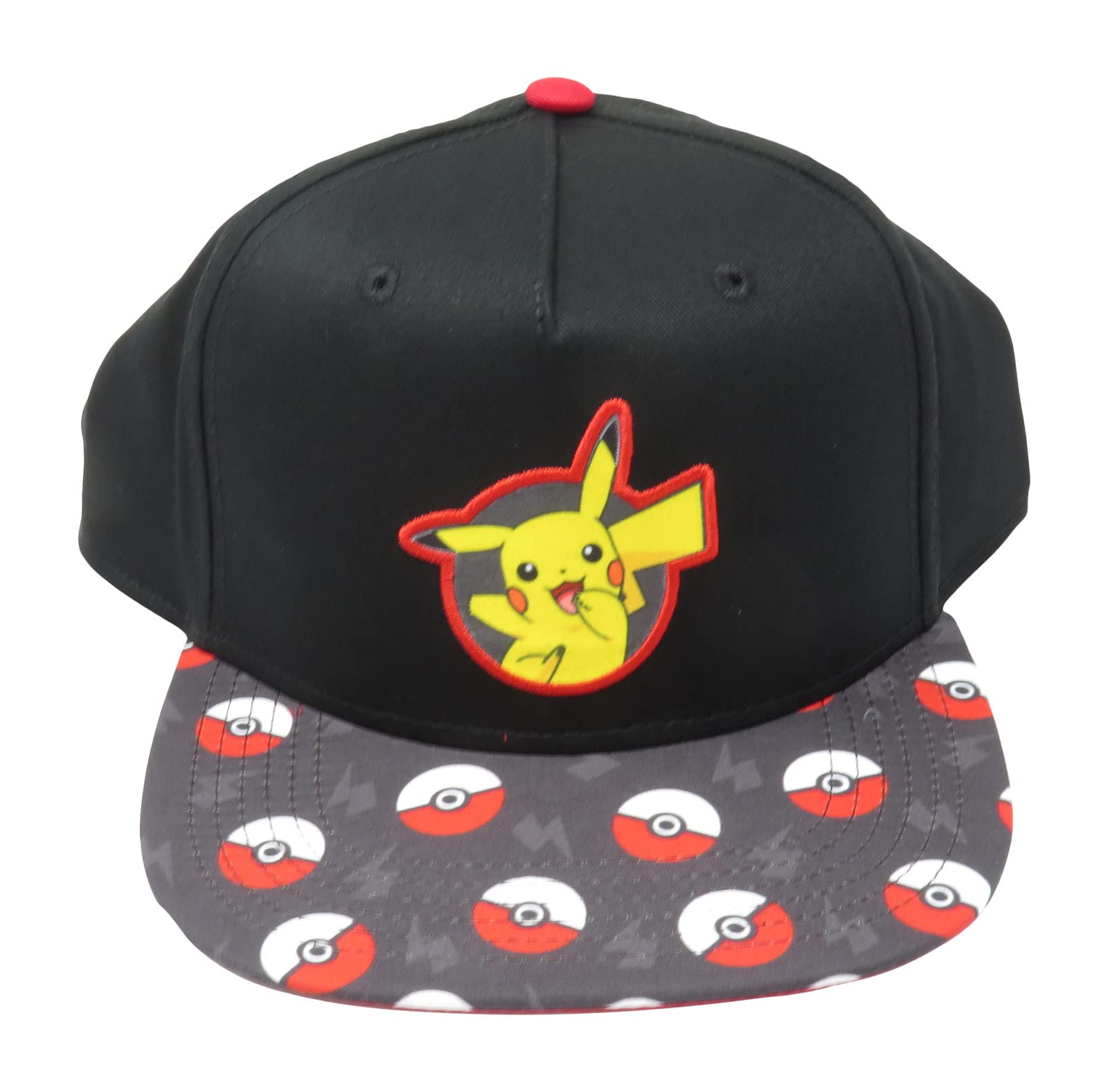 Pokemon Pikachu Pokeball Print Youth Snapback Cap Hat Licensed Black