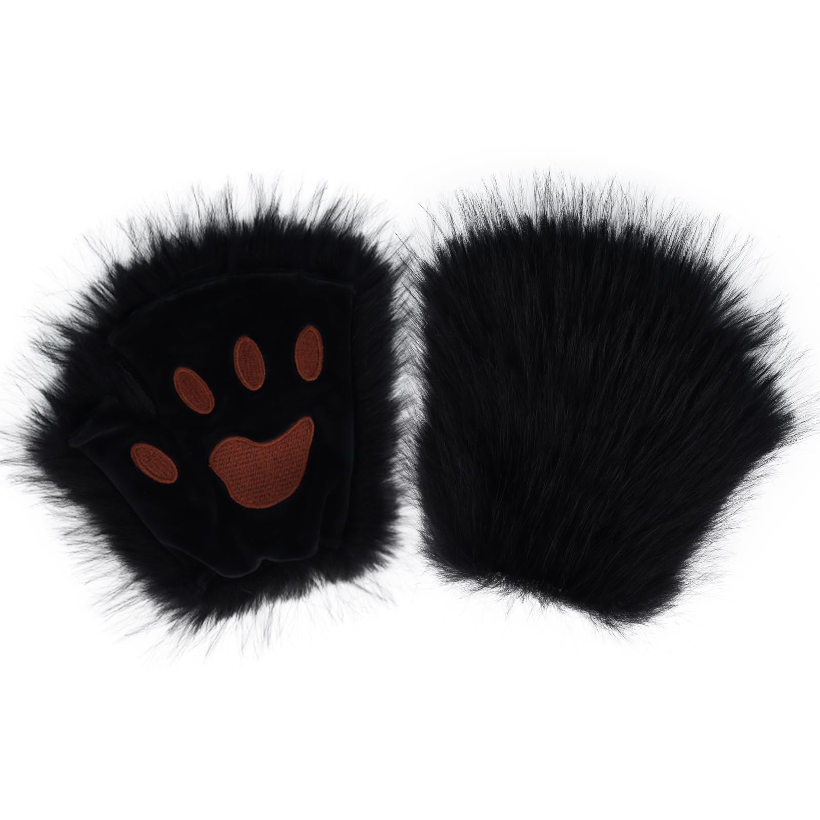 Wolf Paw Gloves Faux Fur Cat Fingerless Mittens Winter Warm Cosplay Halloween Fancy Party Costume Accessories