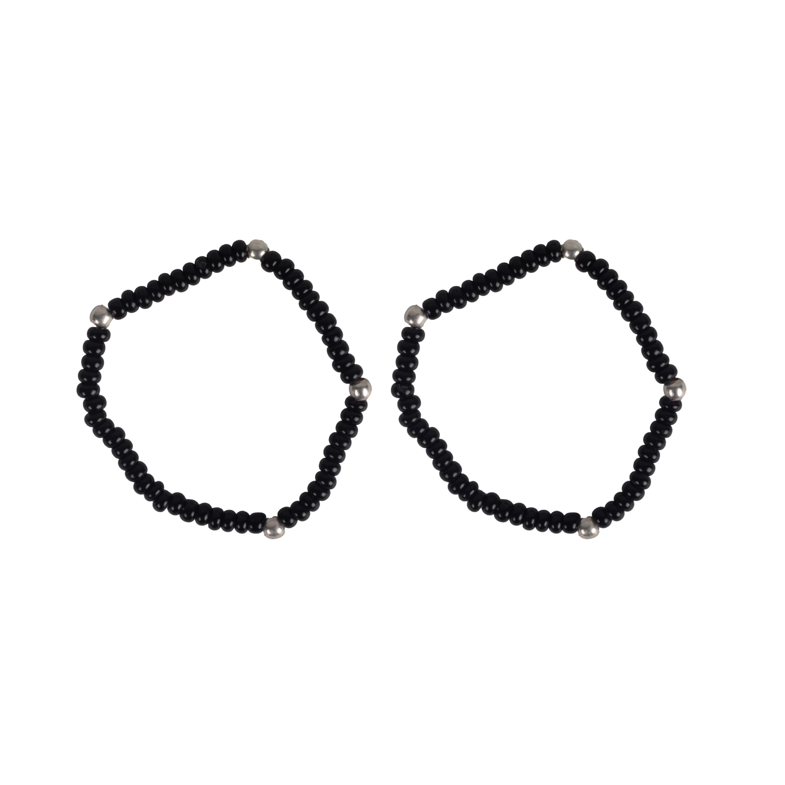 925 Sterling Silver Chandi Ball & Black Crystals Nazariya with Elastic | Evil Eye Bracelet for Kids | Unisex Anklet for Baby Boys & Girls | Adjustable for Newborns to 4 Years