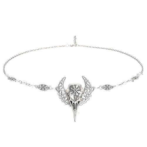 Merroyal Diadema gótica con diseño de calavera y luna creciente y nudo celta bohemio, accesorios para el cabello de Halloween (plateado)
