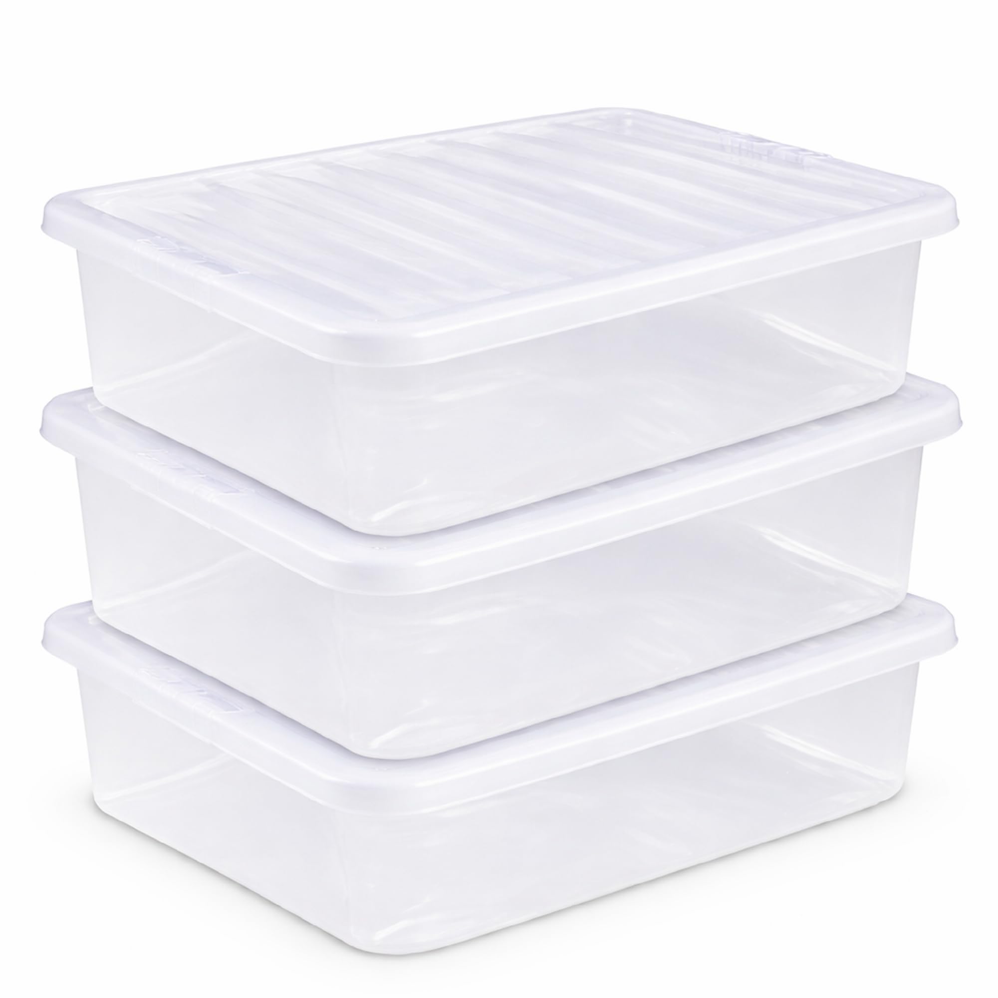 ELMORA'Z 3 x Under Bed Storage Box with Lid 32L Transparent Plastic Storage Boxes with Lids Stackable Underbed Storage Container Storage Box with Lid for Clothes Shoes Bedding, Toys & Home Use 32L โ image 1
