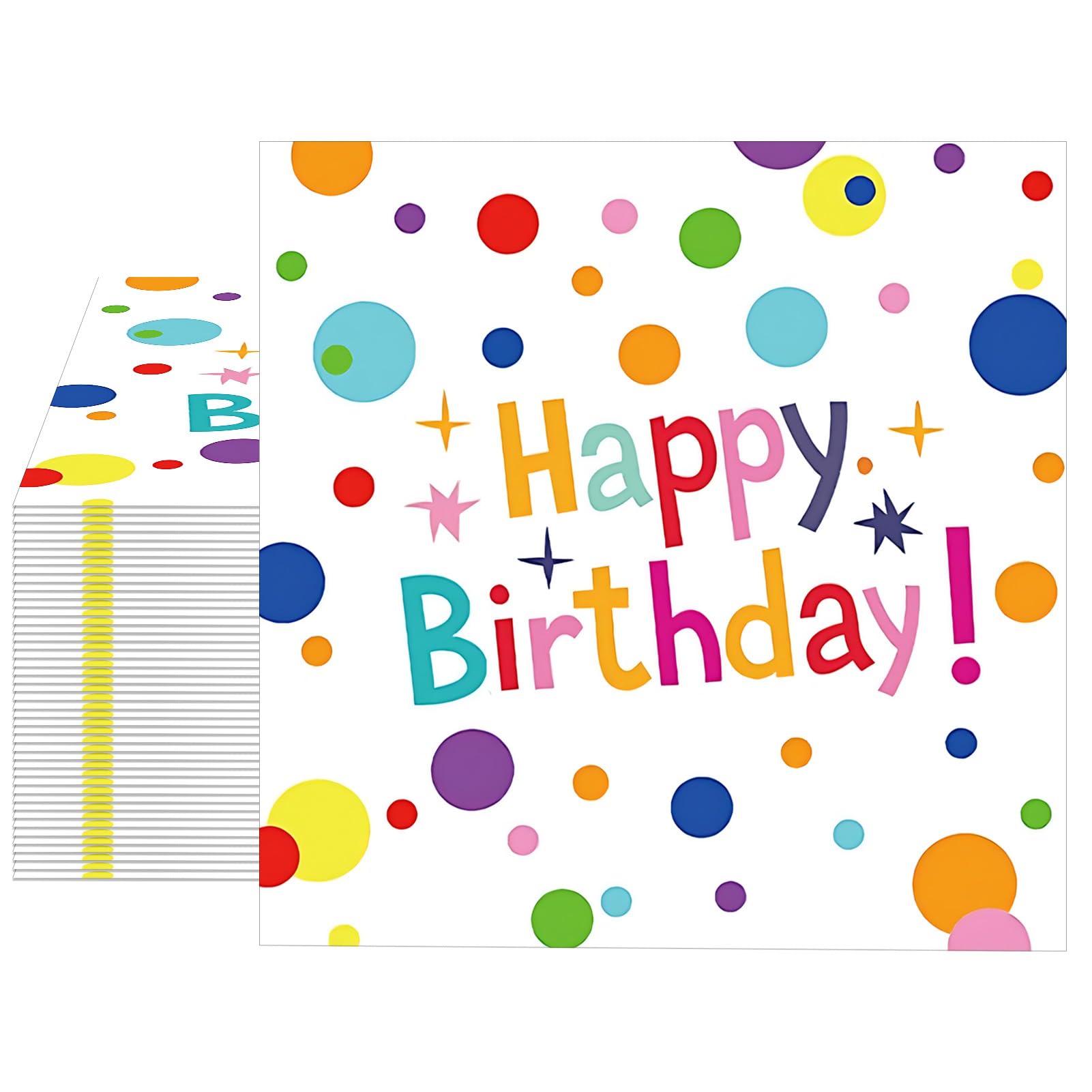 Birthday Napkins, Happy Birthday Party Napkins - Colorful Confetti & Star Design Disposable 40 Pack for 10th 15th 17th 21st 30th 40th 50th+ Birthday