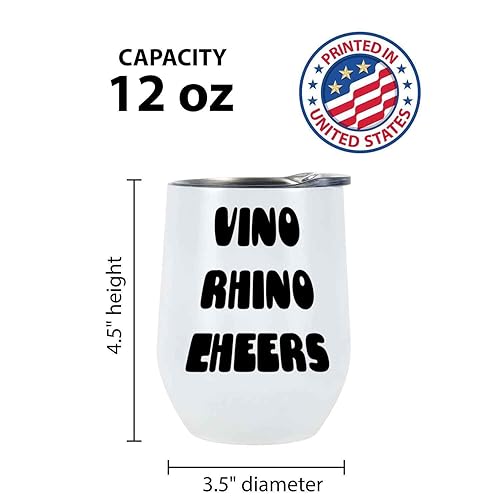Miniatura 2 de Novelty Gift Vino Rhino Wine Quote Gift - Cartoon Style Wine Lover - Ideal Wedding Gift for Couple - 12 Oz White Stainless Steel Wine Tumbler