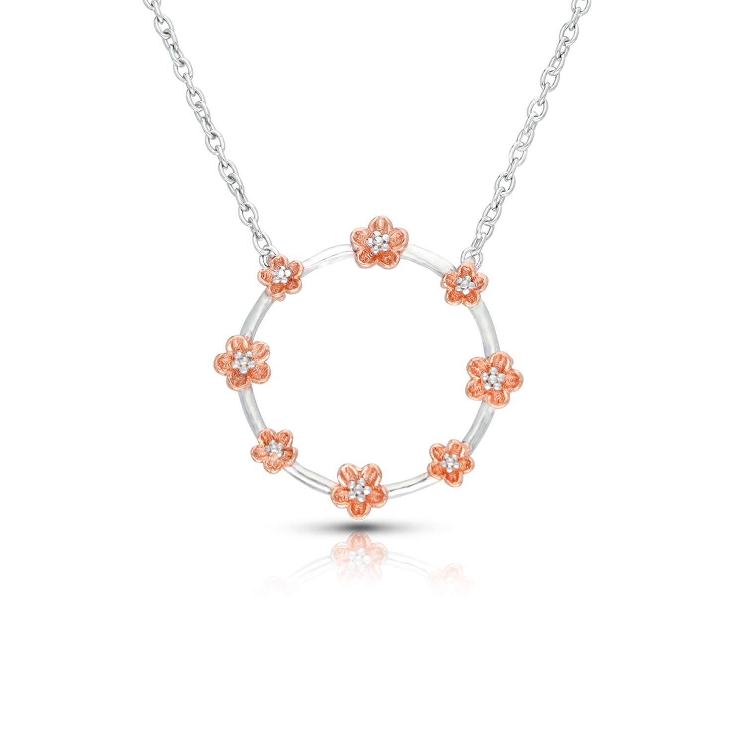 BLING BIJOUX Sterling Silver with Rose Gold Branch Cherry Blossom Hypoallergenic Pendant Necklace for Woman Girls and Teens