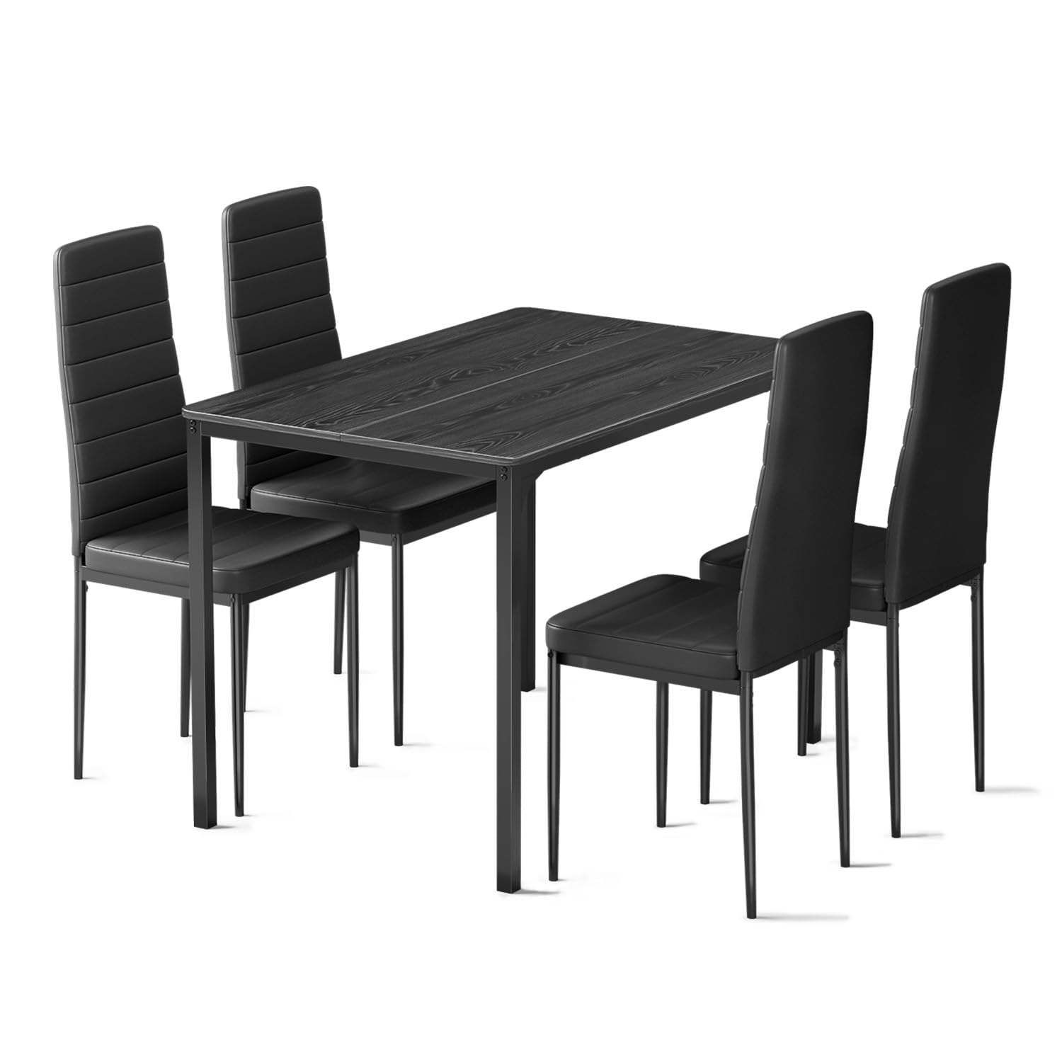 Table À Manger avec 4 Chaises, Ensemble Repas, Table De Cuisine avec Chaises, Similicuir Résistant Et Table Rectangulaire en Bois, pour Cuisine, Salle À Manger, Salon, Noir