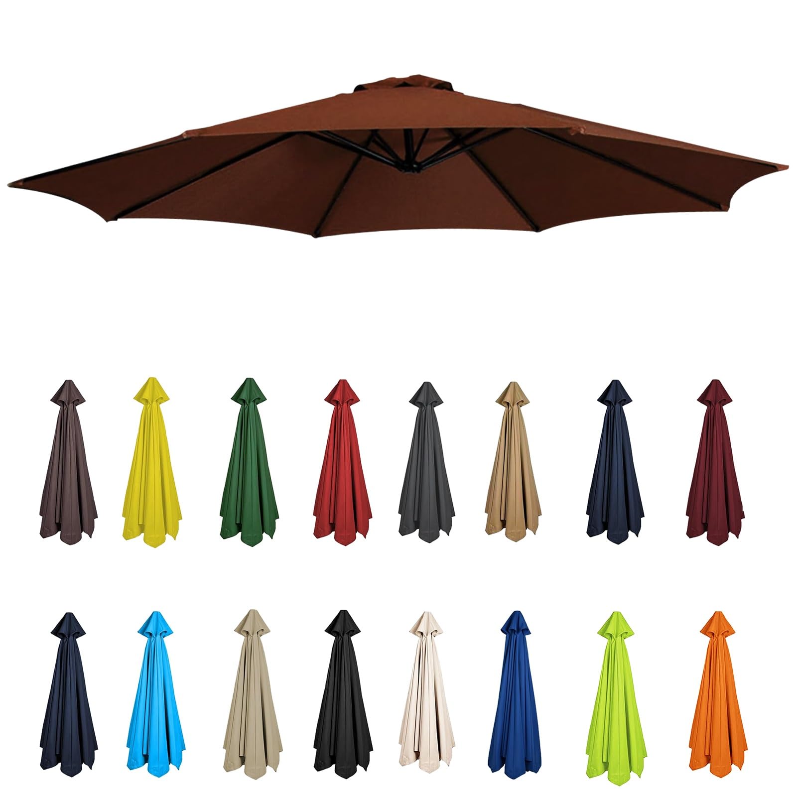 Generic 2m-3.5m Replacement Parasol Canopy, Umbrella Replacement Fabric, Brown, 8 Ribs