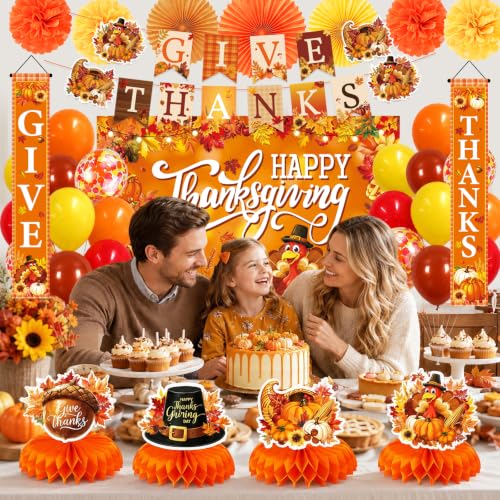 Thanksgiving Party Decorations Kit Give Thanks banner 60 x 40 Inch Backdrop - image 4