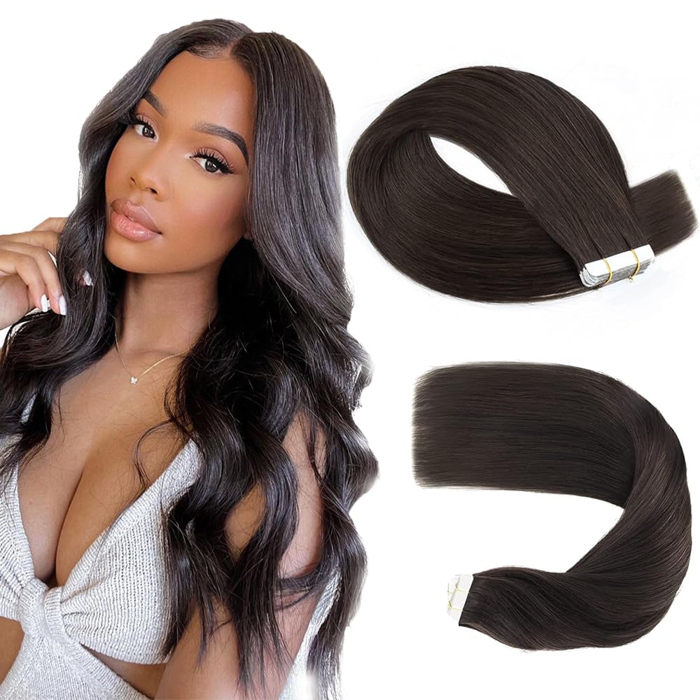 Photo 1 of #1B Natural Black Tape in Hair Extensions Human Hair,Natural Color Straight Remy Human Hair Extensions,30 Inch 45g 10 Pcs,Skin Weft Seamless Invisible, Silky Straight with Thick Ends, Remy Human Hair
