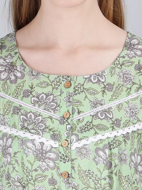 Image of NIHSAMAH Cotton Nighty for Women - Premium Printed Long Night Gown with Pocket, Comfortable & Fancy Sleepwear /Nightwear