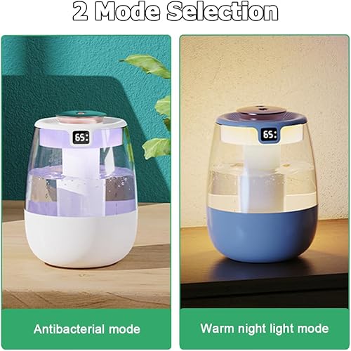 Miniatura 9 de DONGKER Humidificador de doble pulverización, humidificador de pantalla digital USB silencioso de 1 litro con 2 modos de niebla y luz nocturna para