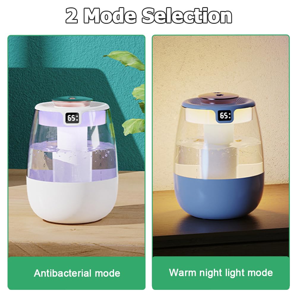 Humidificador de doble pulverización, humidificador de pantalla digital USB silencioso de 1 litro con 2 modos de niebla y luz nocturna para automóvil, oficina, hogar y habitación 8
