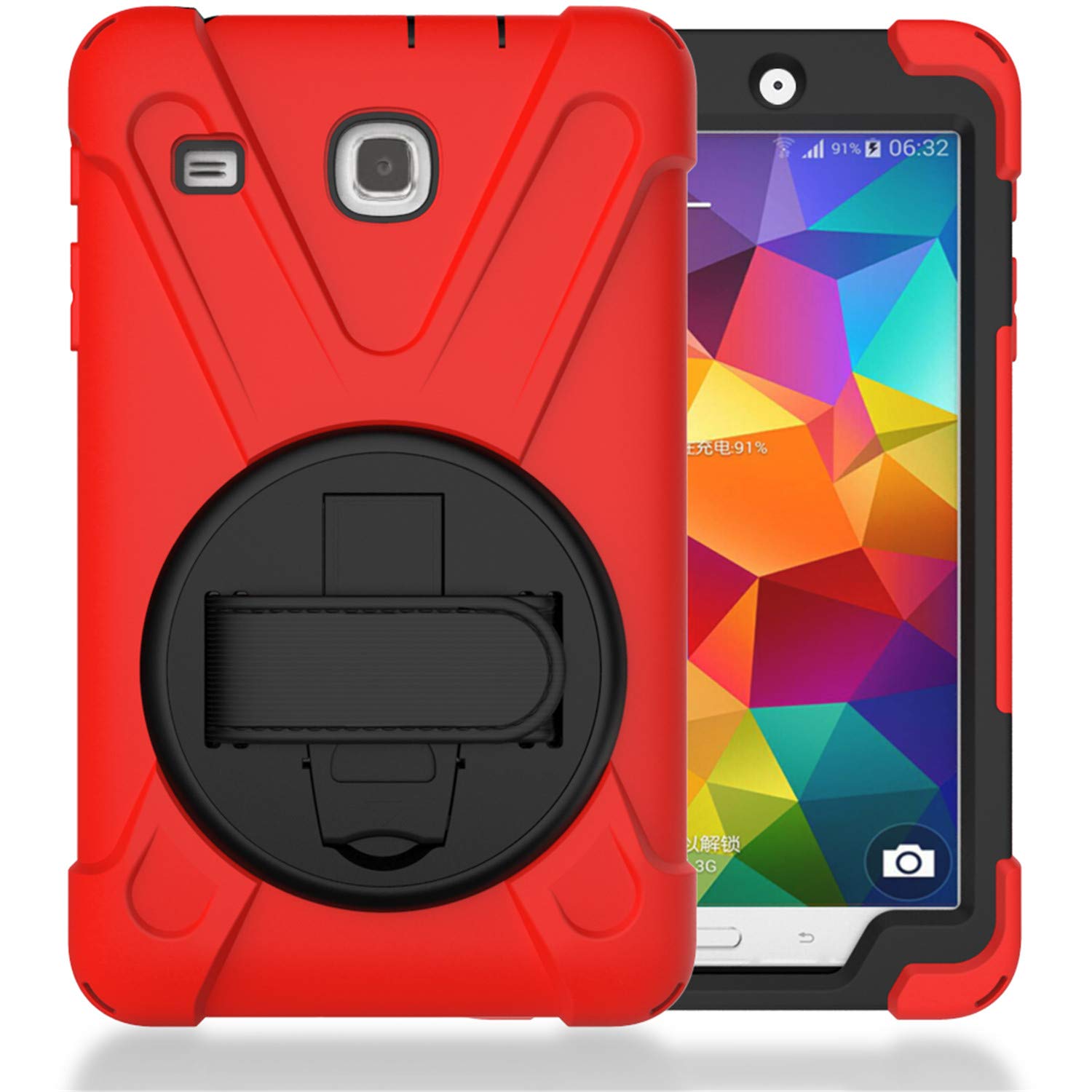 Coque Samsung Tab E 8.0 antichoc avec poignée rotative 360 et sangle de transport - 8