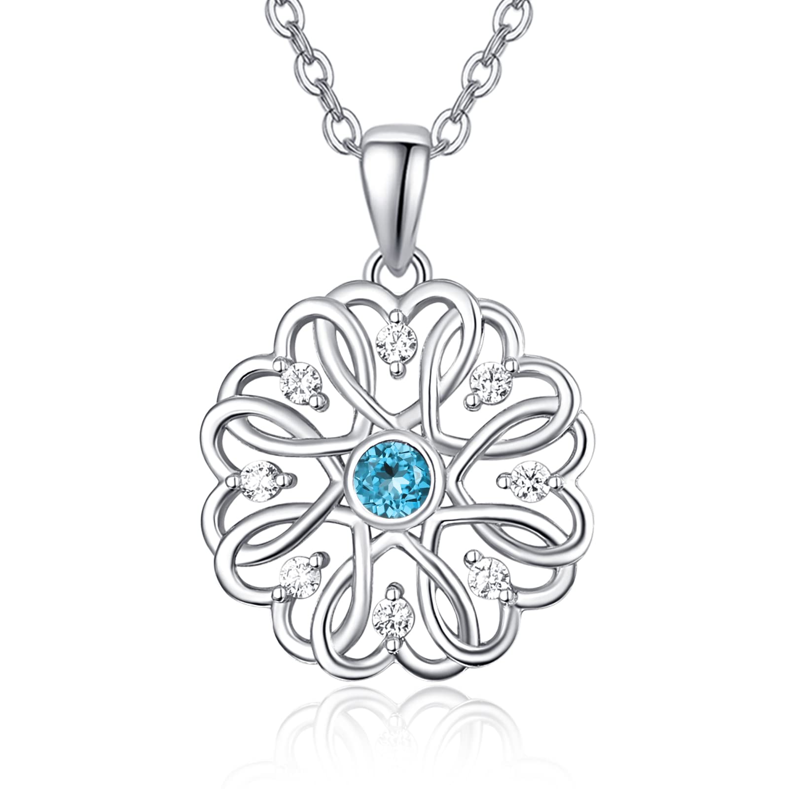 TANGPOET Birthstone Necklace for Women Sterling Silver Infinity Heart Pendant CZ Cubic Zirconia Fine Jewelry Gifts for Girls Mom Daughter