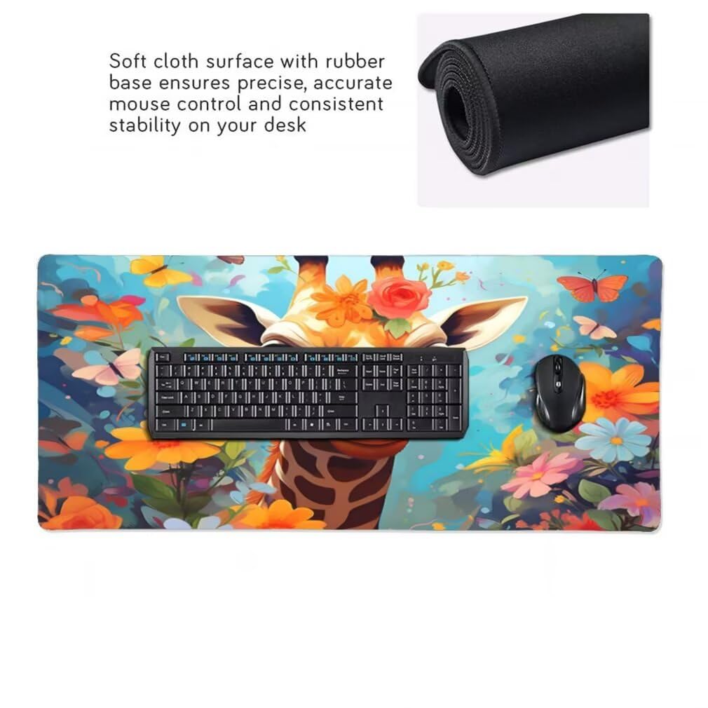 Tappetino Mouse Giraffa, Mouse Pad XXL 1000 x 500 x 3 mm, Fiore Tappetino Gaming Grande Sottomano Scrivania, Impermeabile Mousepad con Base in Gomma Antiscivolo per Computer, PC, Laptop -MP1565
