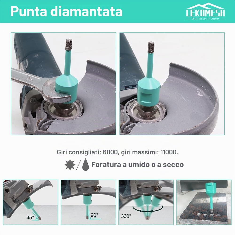 Punte Diamantate per Piastrelle - 6 pezzi (20/25/35/50mm+20mm Fresa Diamantata+Adattatore) Seghe a Tazza Diamantata per Gres Porcellana Ceramica, Filettatura M14