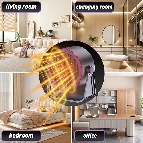 Miniatura 7 de Pequeño calentador de espacio portátil para uso en interiores, calentador eléctrico silencioso ajustable de dos velocidades, mini calentador