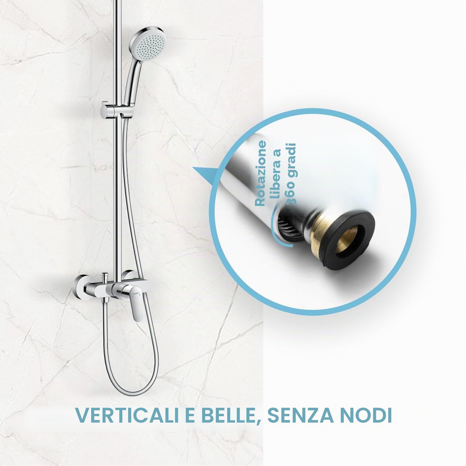 OFFO Tubo Flessibile Doccia 1,6 Metri,PVC Tubo Doccia in Anti-Torsione e Anti-Piega, Antigoccia, Universale G1/2, Cromo