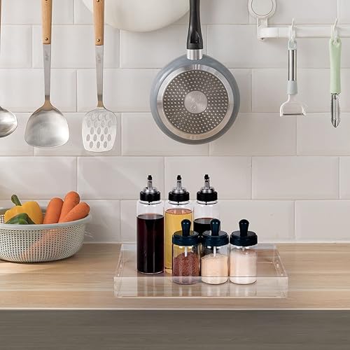 Miniatura 3 de Bandeja otomana de acrílico transparente extra grande con asas recortadas de 24 x 24 pulgadas, bandeja organizadora de botas, bandeja decorativa