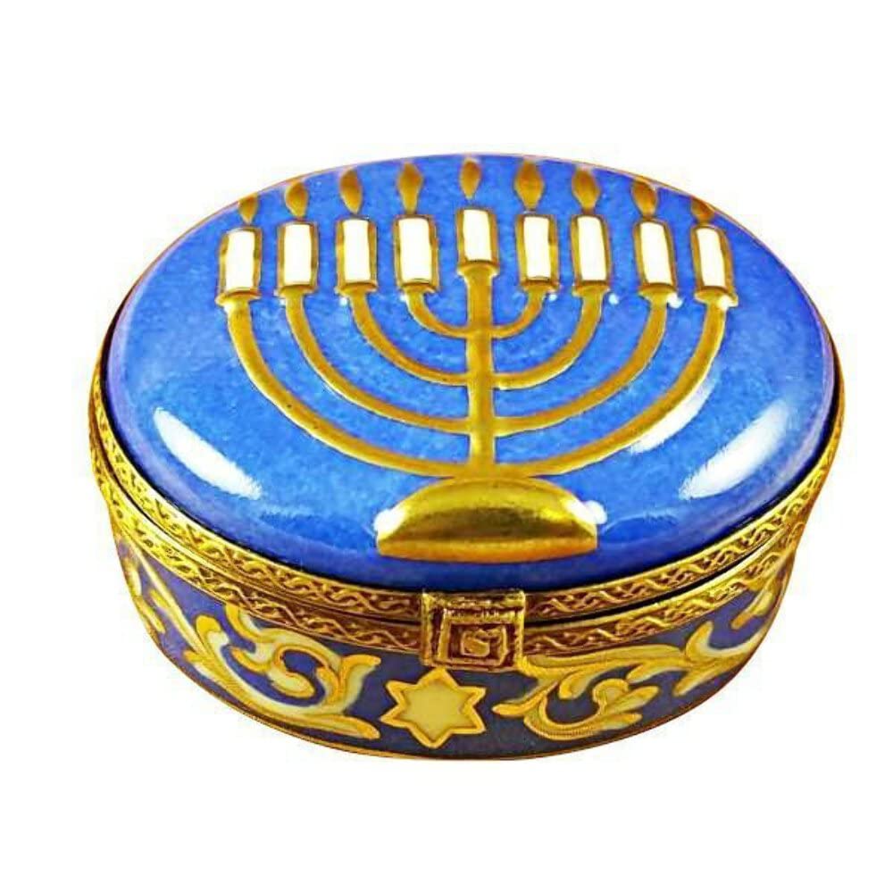 Menorah - Blue Limoges Box Figurine