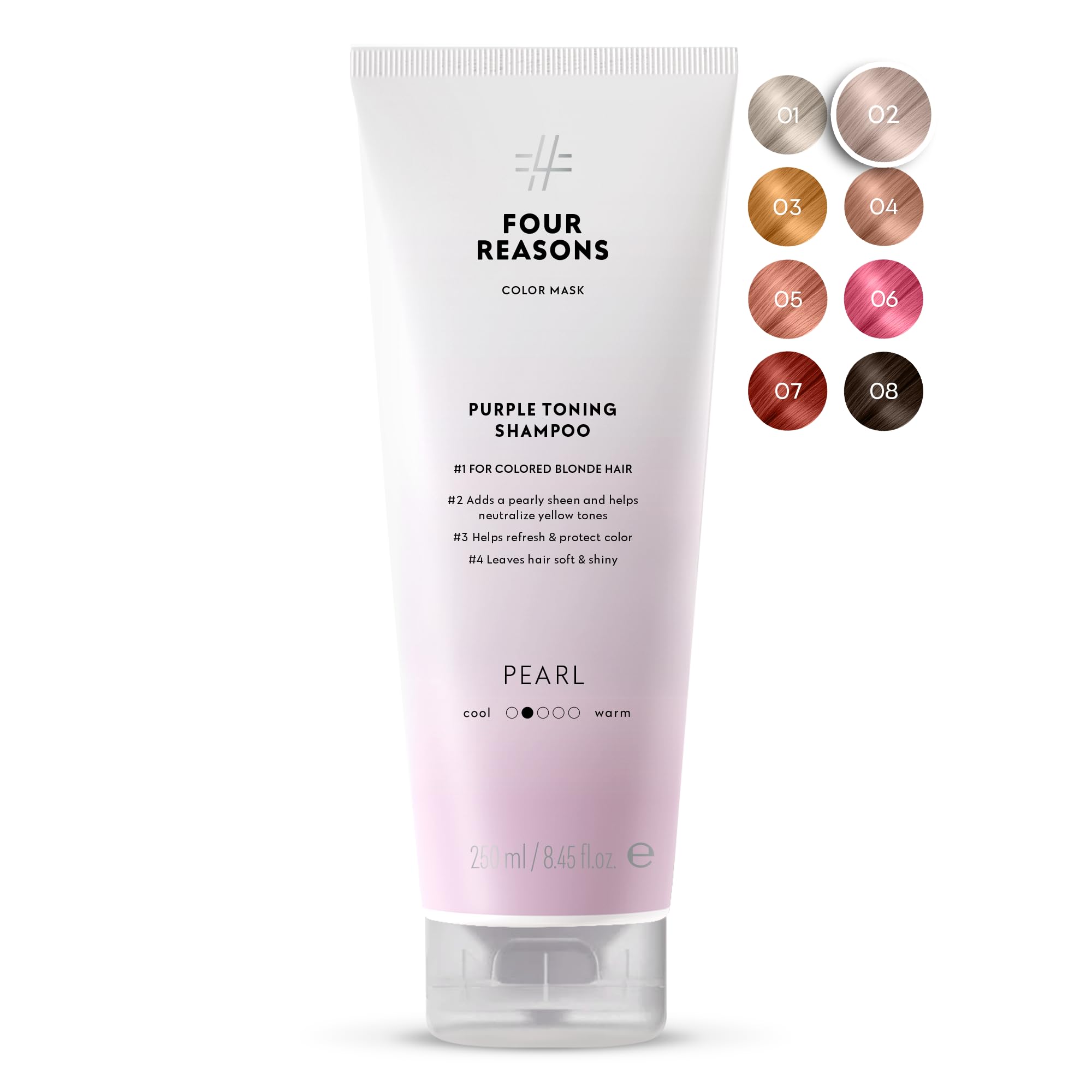 FOUR REASONS Pearl Blonde Hair Toner & Color Depositing Shampoo - Sulfate Free, Vegan, Color Treated Hair, 8.45 Fl Oz (Pearl)