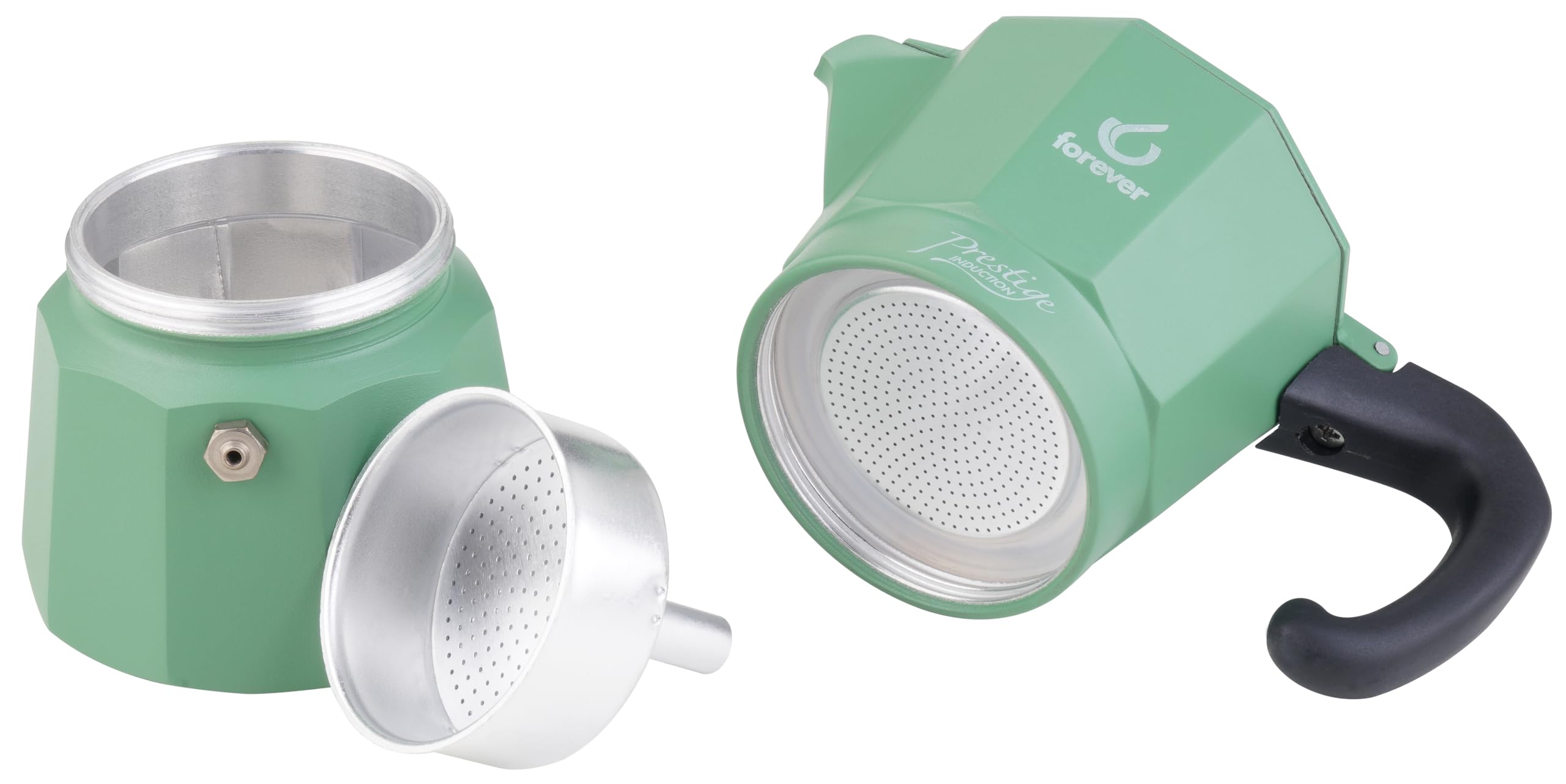 FOREVER Miss Moka Prestige Induction UNICA 'Kashmere Green' – 3 Tazze | Caffettiera Moka per Piano a Induzione| Edizione Limitata 500 Pezzi in Materiale Composite | Con Guarnizione in Silicone