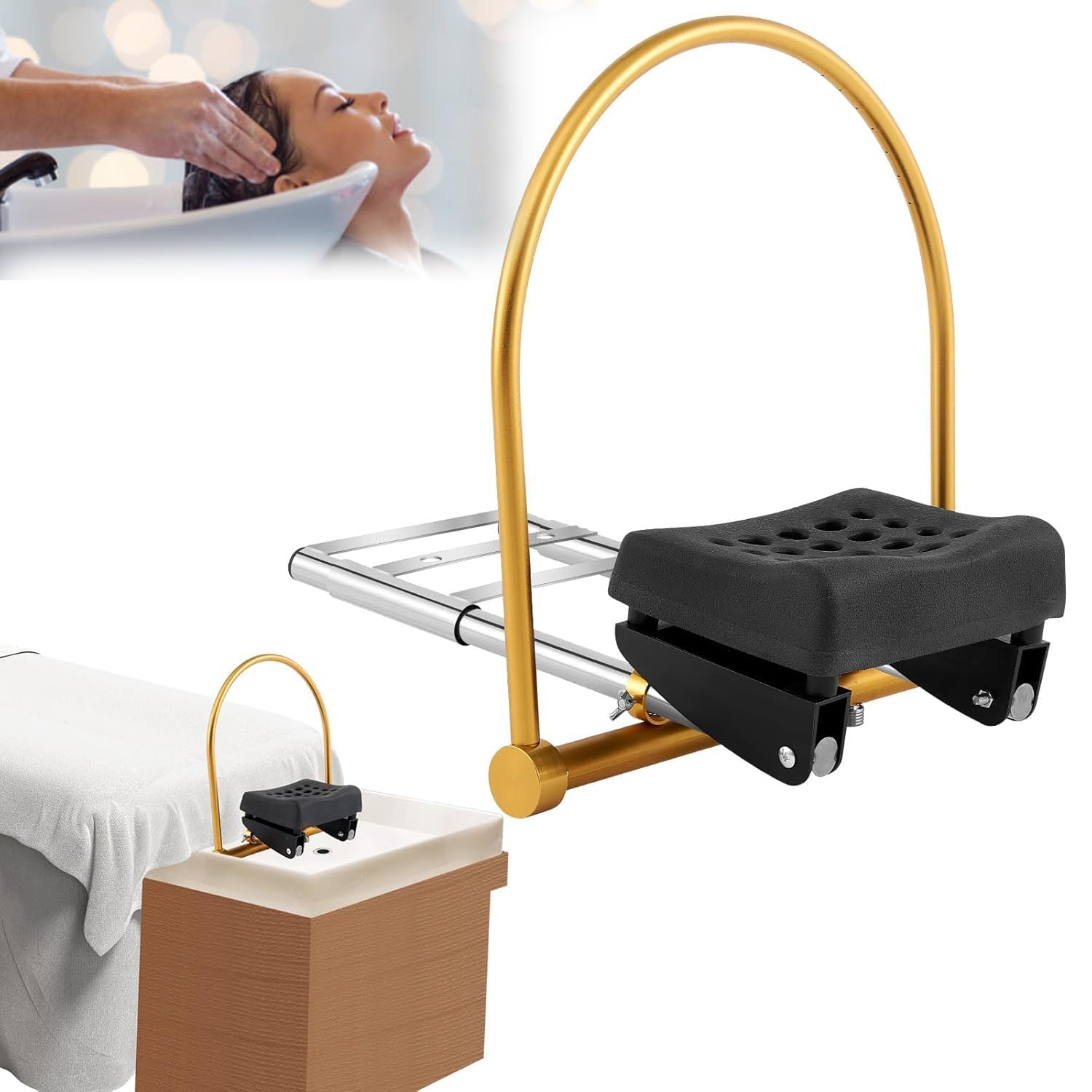 COYEUX Stojak do cyrkulacji wody z zestawem poduszek, stojak do cyrkulacji wody Head Spa, konstrukcja łuku 180 stopni, sprzęt do salonu masażu, do salonu, pielęgnacji włosów
