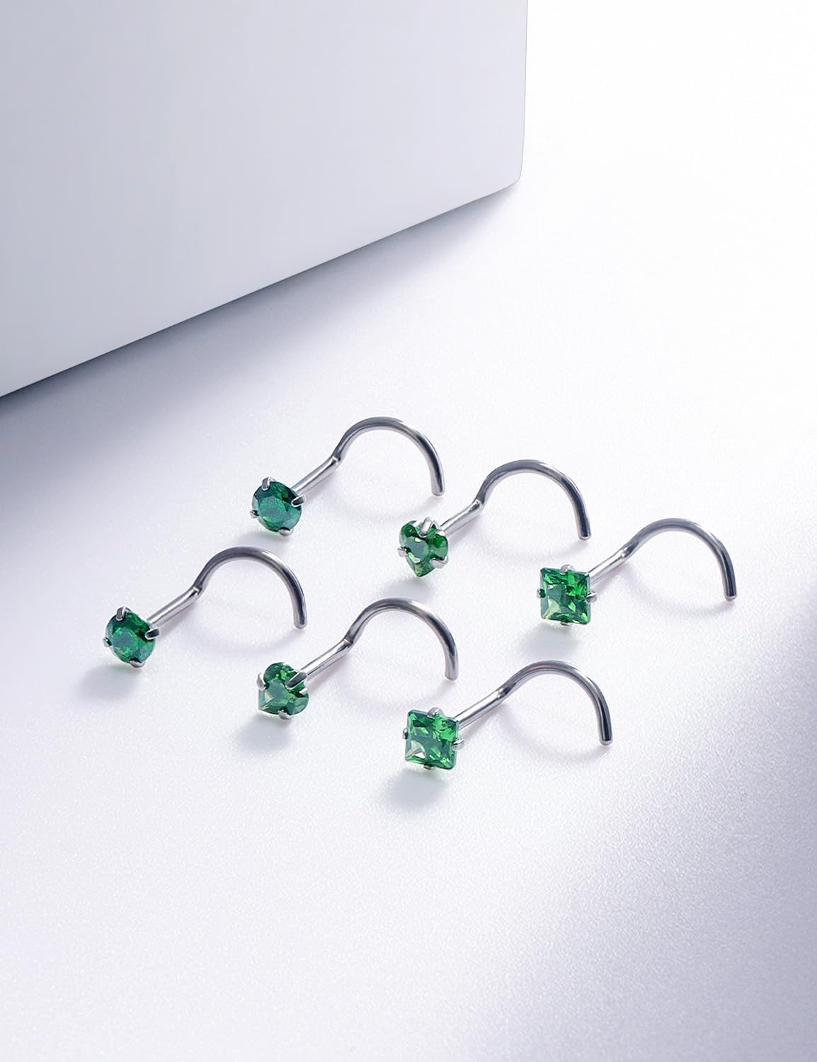 20G Astm F136 Titanium Nose Rings Studs Piercing Jewelry for Women L Shaped Corkscrew Straight Titanium Heart Nose Rings Studs Round Square CZ Nostril Piercing Jewelry for Women Men