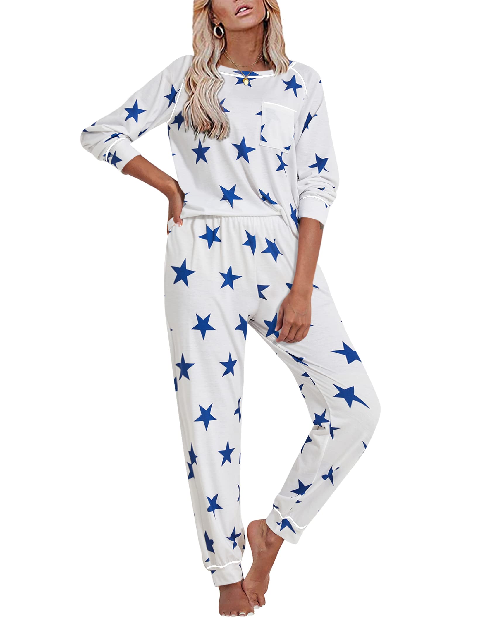 EkouaerPajamas Set for Women Soft Long Sleeve Pjs Sets Cotton Sleepwear Loungewear S-XXL