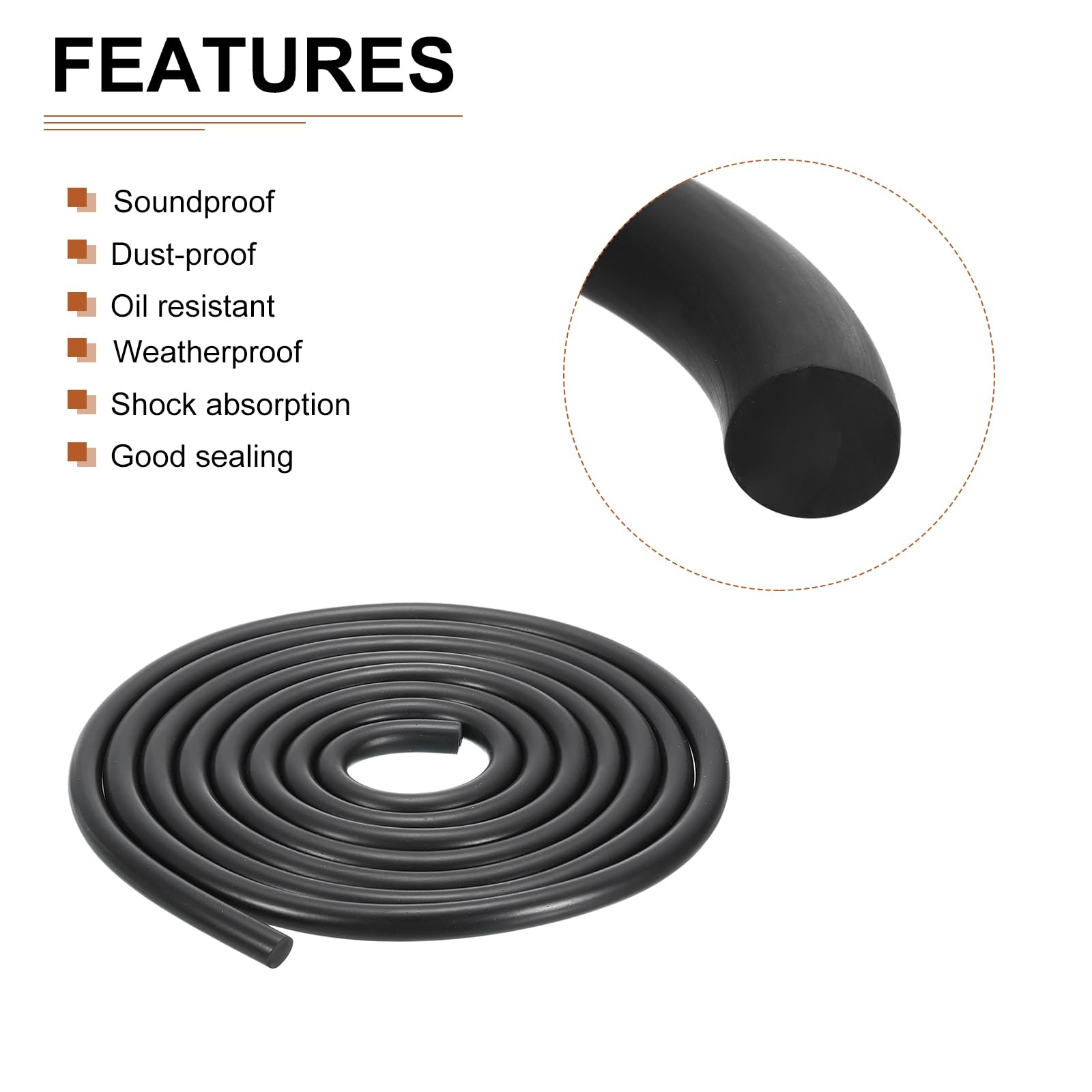 DTGN 7mm x 2meters(DXL) Nitrile Rubber Round Seal Strip - 1Pack - Good for DIY Furniture - Round Solid Weather Stripping - Black - Image 3