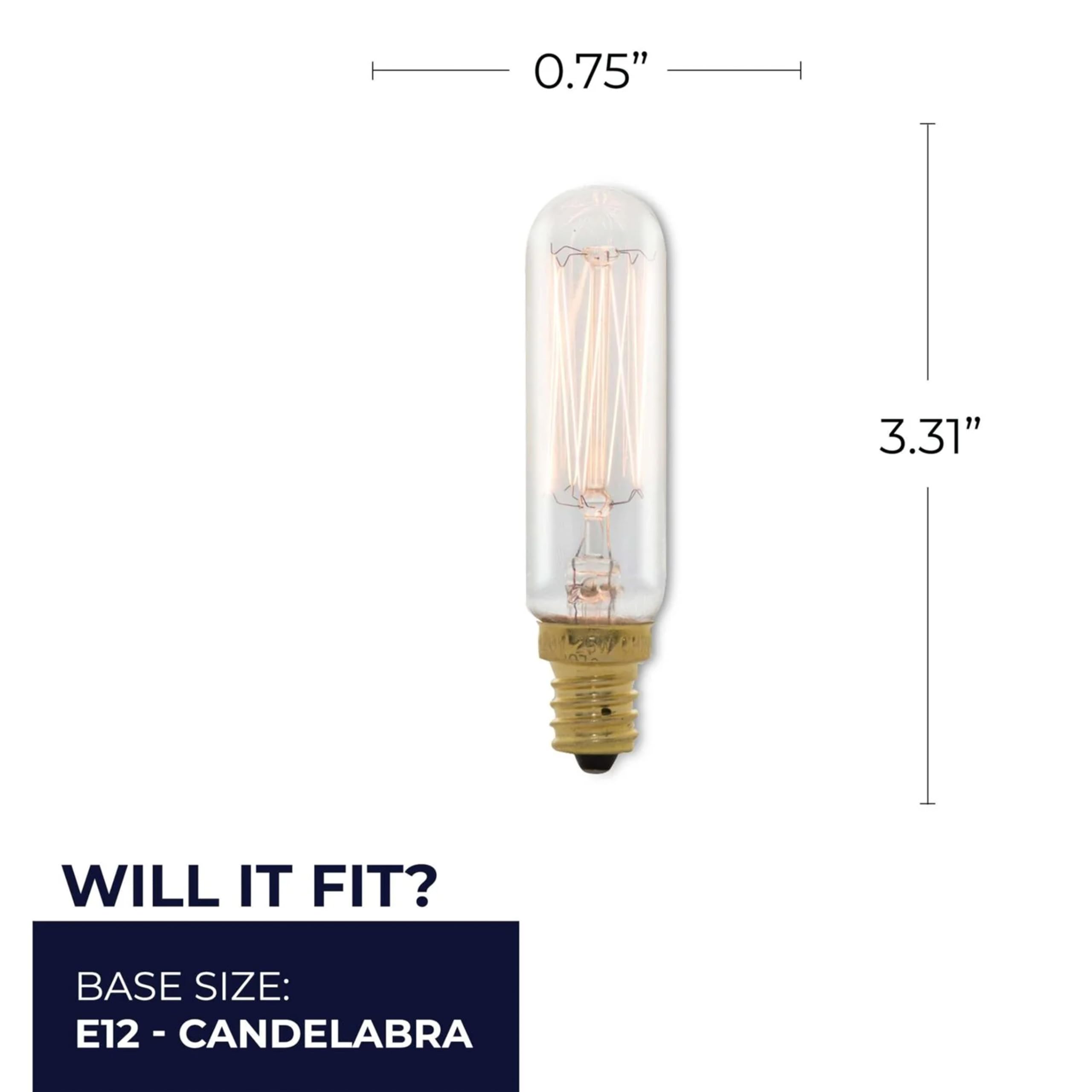 aimi　0507 Bulbrite 132507-25 watt 120 Volt T6 Candelabra Screw Base Clear
