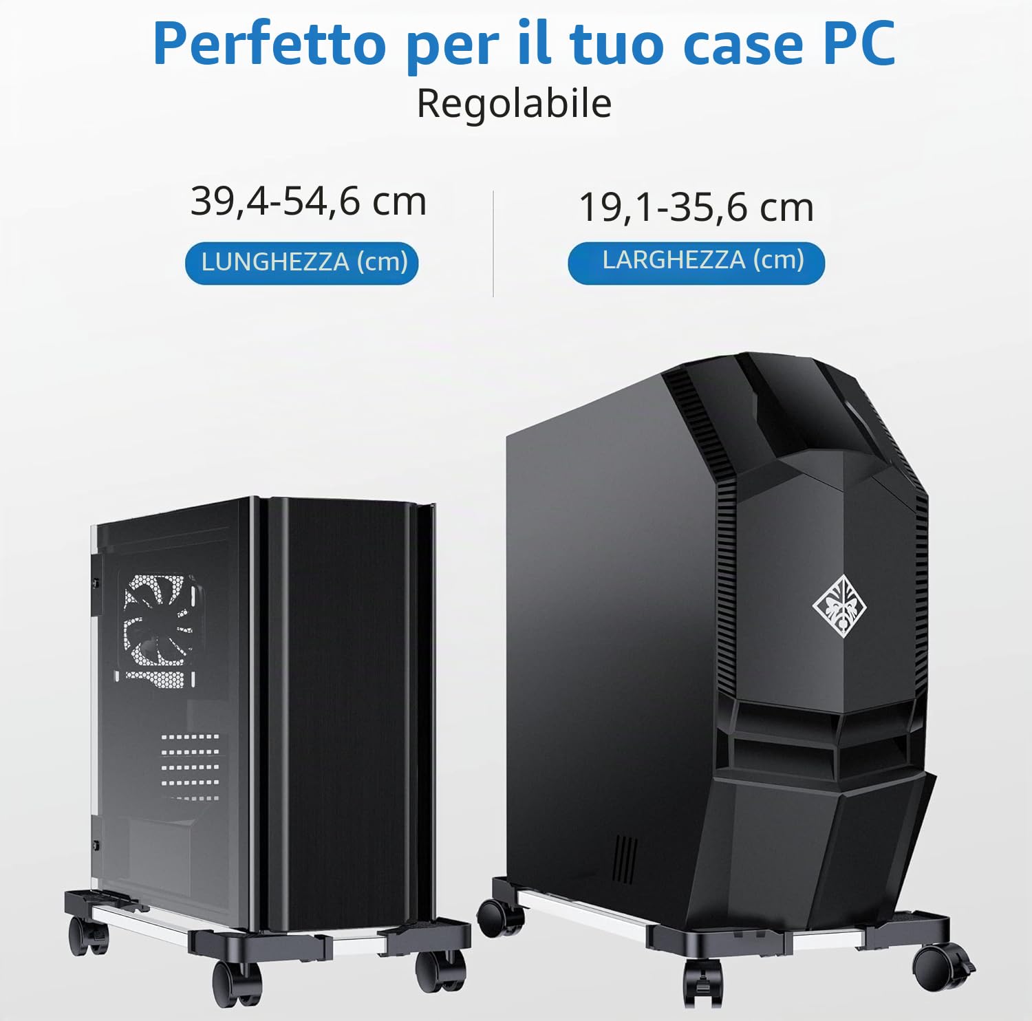 Supporto PC Fisso, Mobile CPU Holder Cart, Regolabile Carrello Porta PC con Ruote, Carrello Porta Computer Tower, per Tower Desktop Sotto Scrivania(Nero)