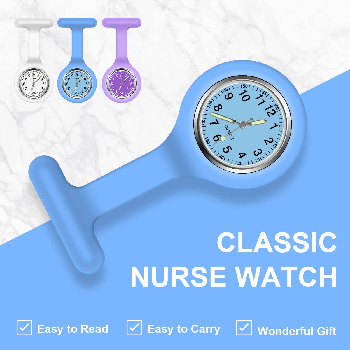 Vicloon Orologio da Infermiere, 3Pcs Orologio per Infermieri in Silicone con Spilla, Infermieri Fob Medical Watch Quandrante Rotondo, Orologi da Tasca per Medici e Infermieri Paramedico
