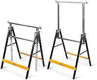 WORKESS Metal Saw Horses 2-Pack: Folding Heavy-Duty 880 lbs Capacity, 7-Level Adjustable Height 31.5-51.2" for Woodworking