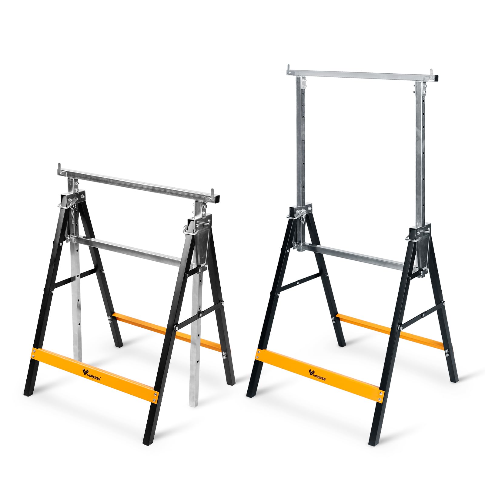 Metal Saw Horses 2 pack Folding Heavy Duty 880 lbs Load Capacity Saw Horse Adjustable 7 Level Height for Woodworking