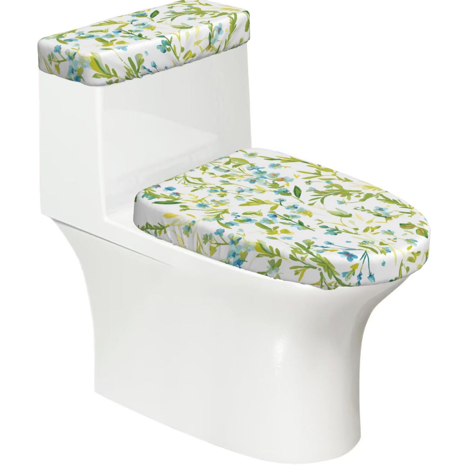 Mrowyc Black Blue Watercolor Flowers Printed Toilet Seat Set - Set Of 2 - Universal Toilet Seat Cover - Housewarming Birthday Christmas Gift