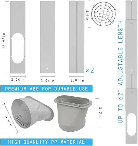 Miniatura 3 de Kit de ventilación de ventana de CA portátil con manguera de escape de 5.9 pulgadas, kit de ventilación de CA deslizante de ventana ajustable para