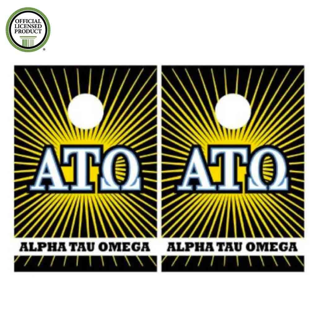 VictoryStore Cornhole Games Alpha Tau Omega Cornhole Bag Toss Game - 8 Bags Included - Officially Licensed (Yellow Burst)