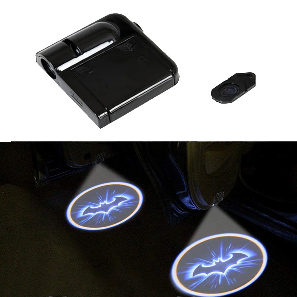 LED Luz del Proyector del Coche, 4 piezas Puerta del Coche Bienvenido Cráneo Luz del Patrón Sombra, Universal Sensor Magnético Inalámbrico Shadow Logo Luz para Puerta del Coche (bat)