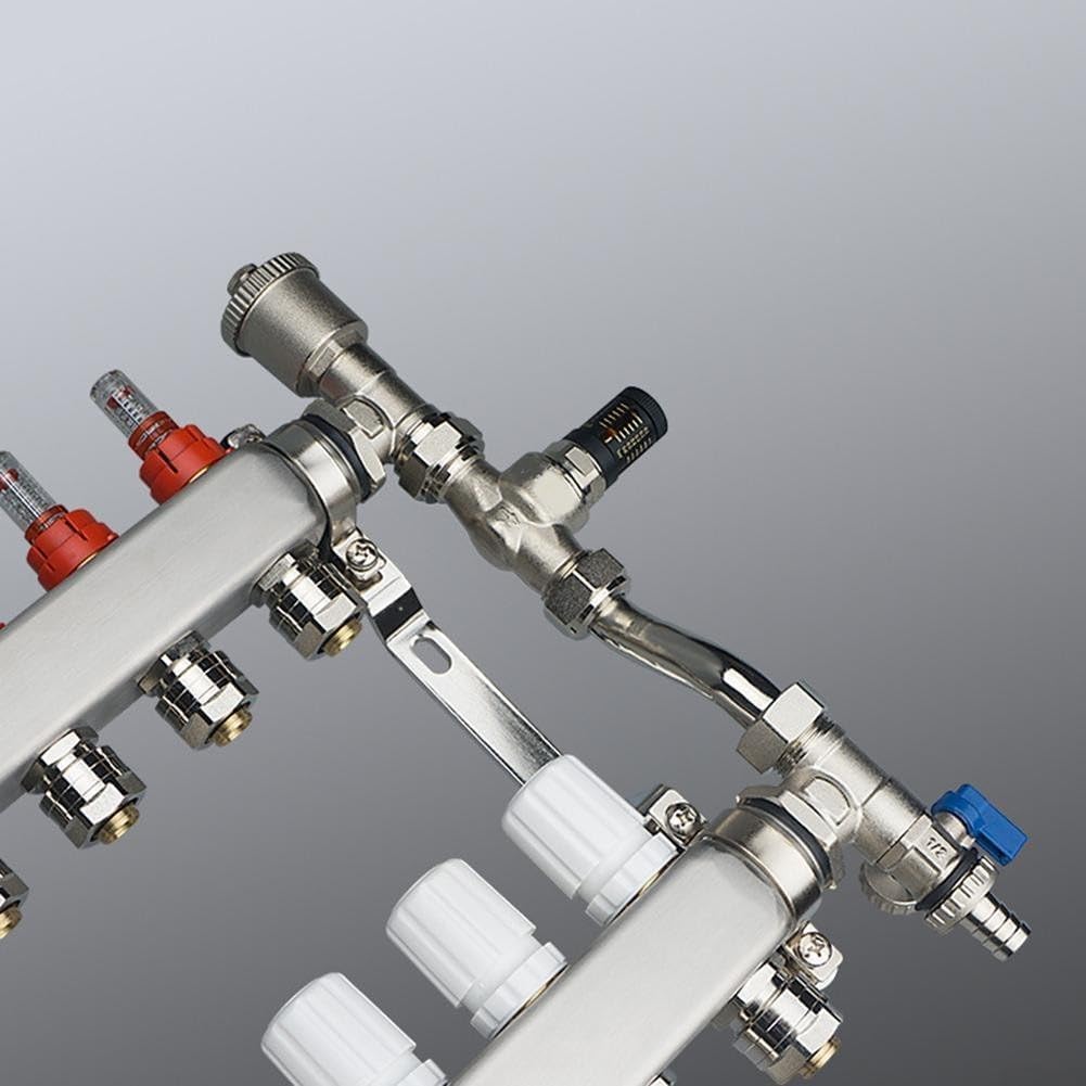 Valvola di bypass per pressione differenziale in ottone, per collettore di riscaldamento a pavimento, con funzionamento autoregolante e quadrante di misurazione a doppia scala (argento)
