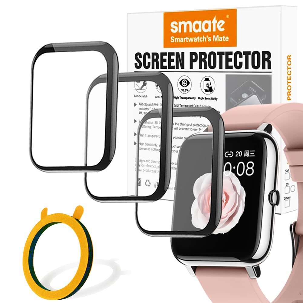 3D Screen Protector for P22, Compatible with Smartwatch TYKOIT 1.5 Inch, P22 Donerton Popglory CanMixs Kalinco 1.4”, Dirrelo Fitpolo GT01 1.55”, Curved Edge Full Coverage