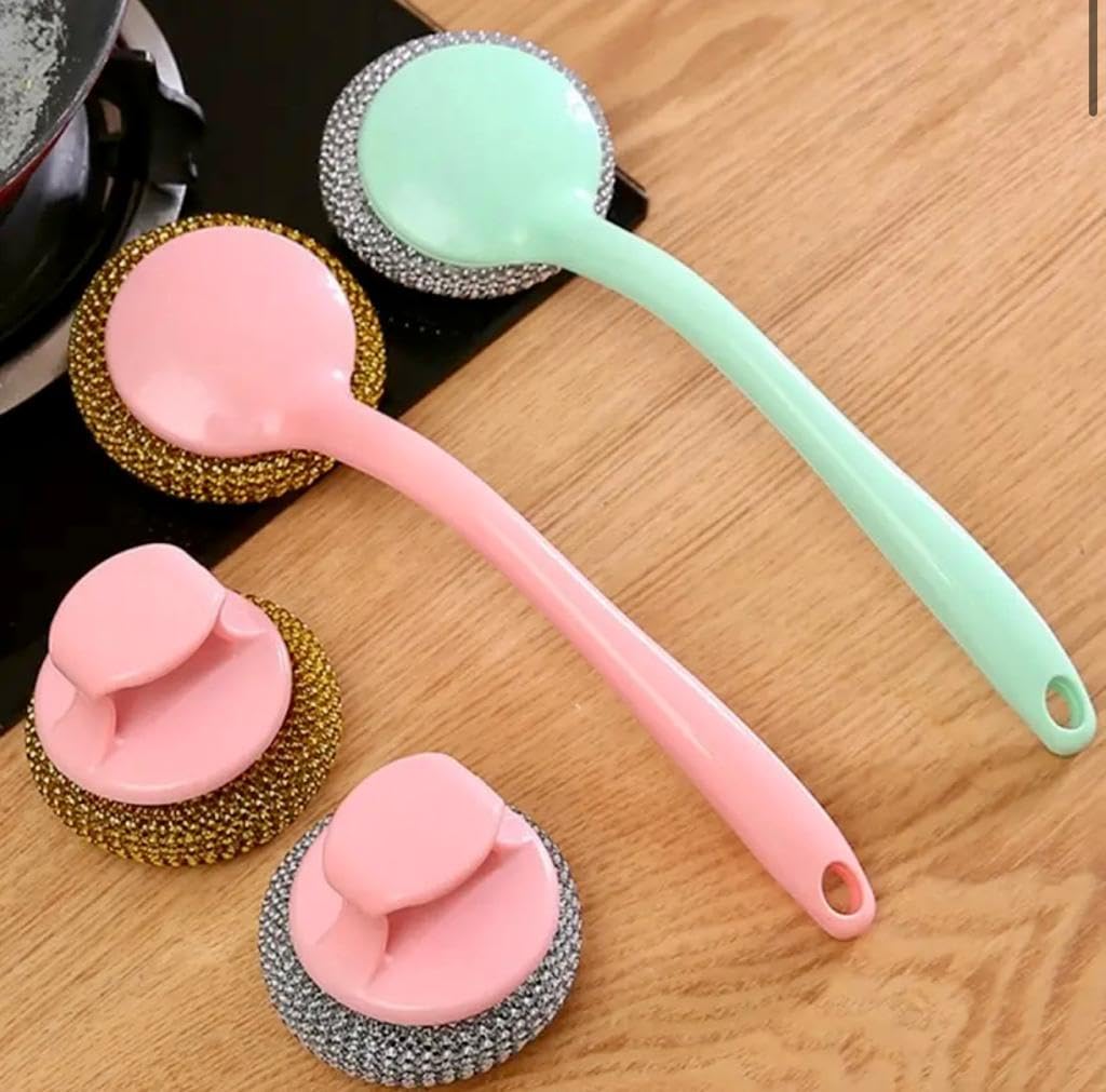 Kitchen Stainless Steel Scourer Set With Handle Pack Of 2, Large Stainless Steel Scrubbers - Scouring Pads Kitchen Cleaning Tool