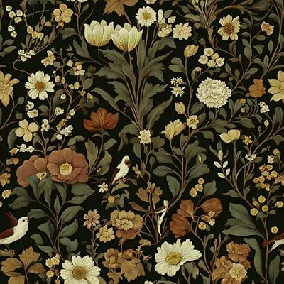 Jeweluck Dark Floral Peel and Stick Wallpaper Bird Floral Contact Paper 16.9" x 118.1" Vintage Bird Wallpaper Peel and Stick Boho Flower Leaf Contact Paper Self Adhesive Removable Wall Decor Vinyl