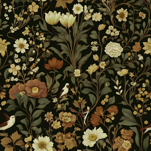 Jeweluck Dark Floral Peel and Stick Wallpaper Bird...