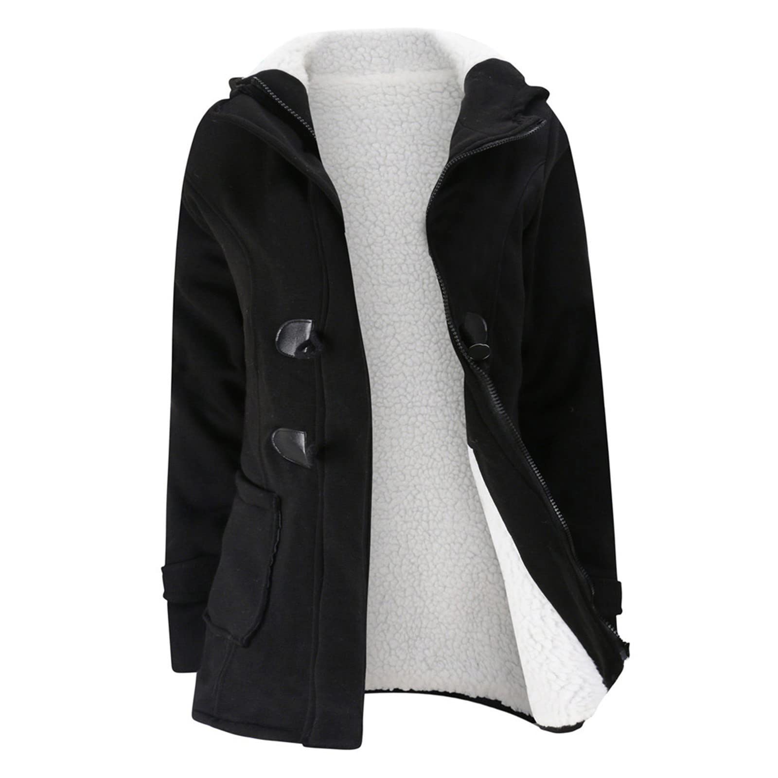 Chaqueta polar con capucha para mujer, abrigo grueso de forro polar con capucha, manga larga, cálido y suave, chaqueta de lana orgánica