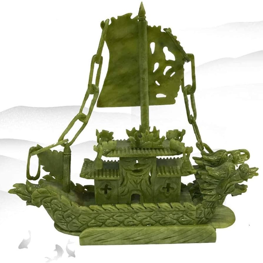 Amazon.co.jp: 翡翠の置物 龍の像 装飾 万事順調 龍舟 船運 運勢