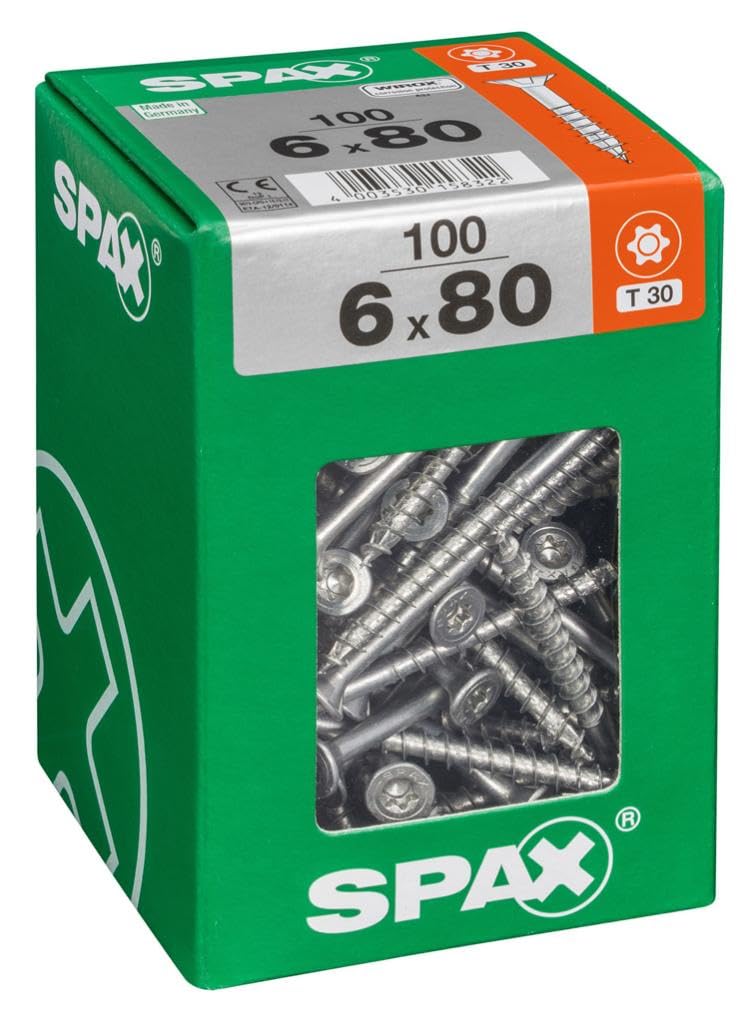 Lot de 100 vis acier tęte fraisée torx SPAX, Diam.6 mm x L.80 mm