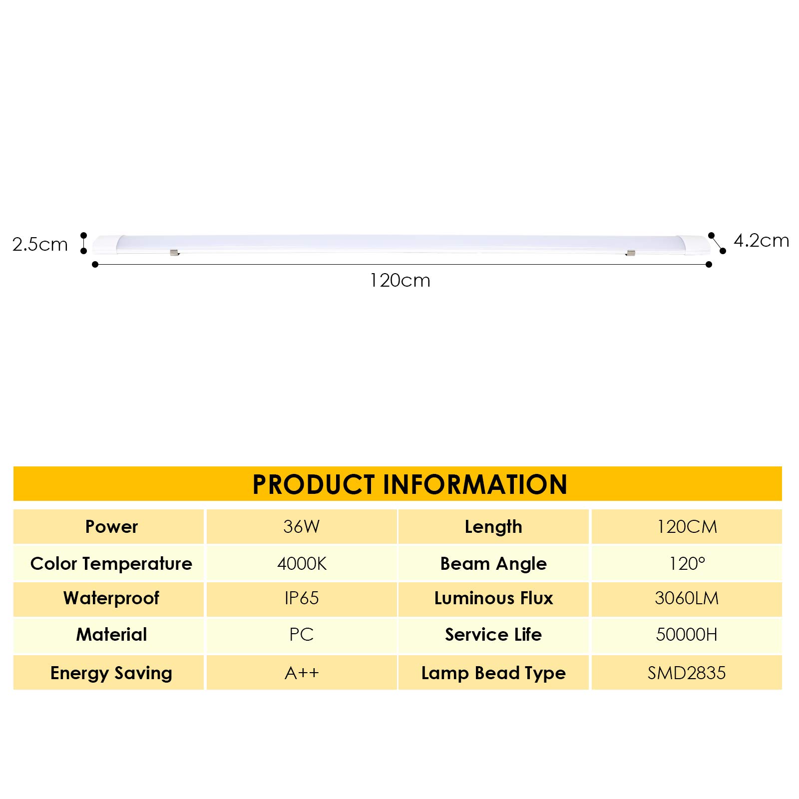 Gimisgu 4x Plafoniere LED 36W 120cm Collegabili Plafoniera Led Soffitto Moderna Tubo Neon Led IP65 impermeabili 3060 lumen Luce Bianco Naturale 4000K Garage Officina Ufficio Bagno