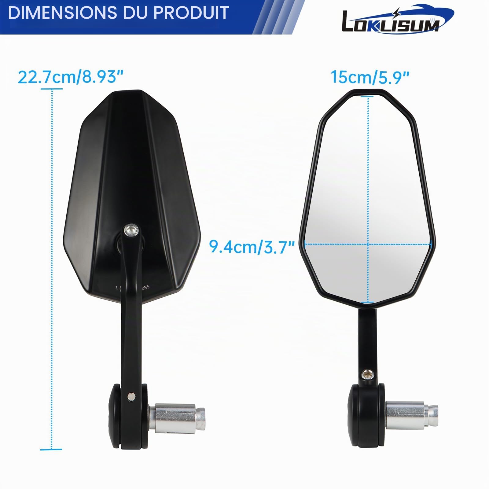 Rétroviseurs de Guidon de Moto avec Homologué E, 7/8" 22mm Aluminium Rétroviseurs Latéral Universels Compatible avec Scooter Roller Quad ATV MT07 MT09 Z800 Z1000