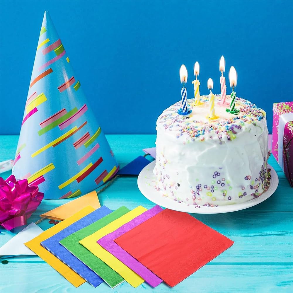 60 Tovaglioli Di Carta Colorati Arcobaleno 25x25 Cm - 2 Strati Per Feste Di Compleanno, Lauree E Cocktail
