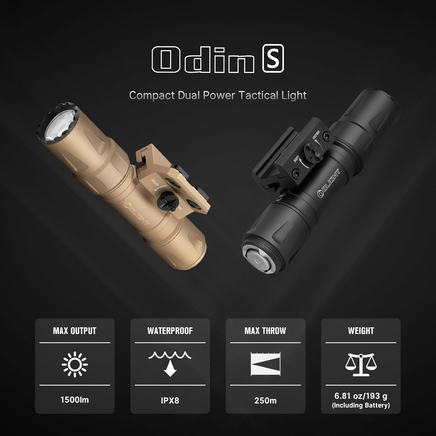 OLIGHT Odin S Compact Dual Power Tactical Light Features